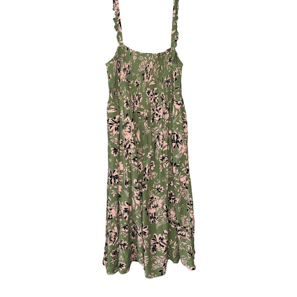 Torrid 3 Green Pink Floral Print Sleeveless Maxi Dress Shirred Bodice Adjustable